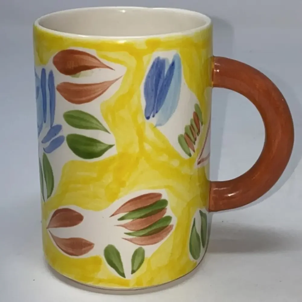 PIER 1 ONE IMPORTS Floral Flower Espresso Mini‎ Coffee Mugs Cup Yellow